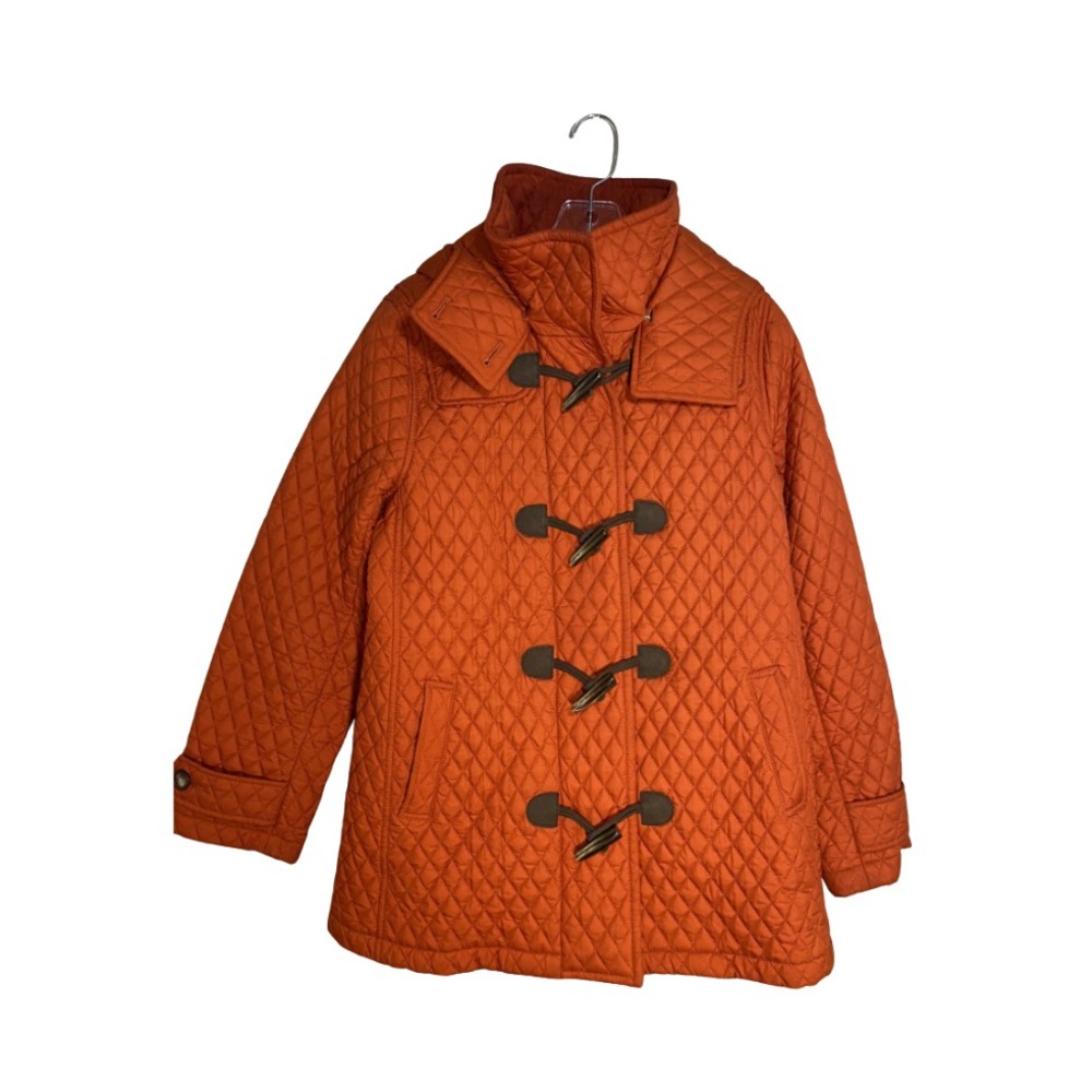 Nautica Quilted‎ Jacket Sz M Orange Full Zip Toggle Closure Detachable Hood